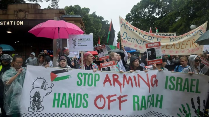 Demonstrators are marching during a pro-Palestinian rally in the central business district of Sydney. Photo / Getty Images