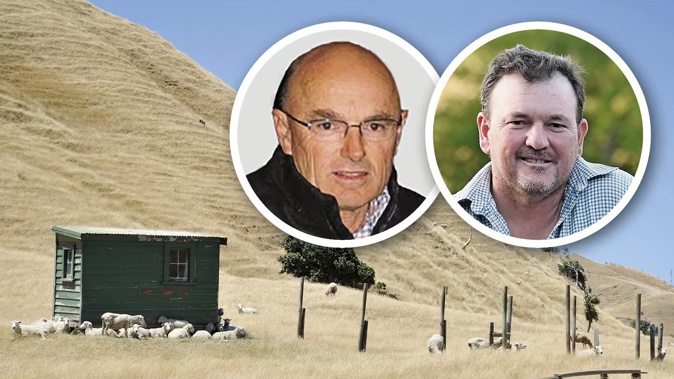 Main image: A 2017 picture of dry pasture in a paddock at Pouawa. Decent rain is needed soon to stave off scenes like this. Inset: Agfirst consultant Peter Andrew (left), and Federated Farmers Wairoa-Gisborne provincial president Charlie Reynolds.