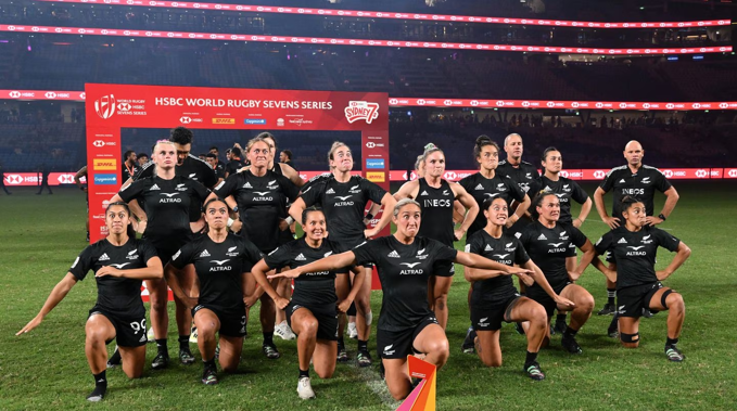 The Black Ferns Sevens perform a haka after winning the Sydney Sevens title. Photo / Photosport