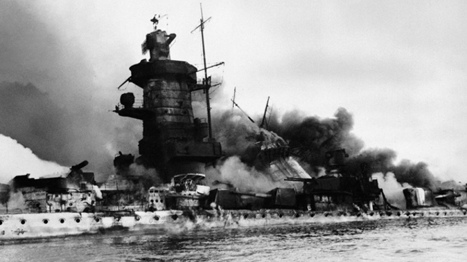 The Graf Spee is bombed during the Battle of the River Plate (Getty Images)