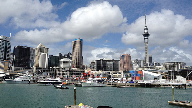 Construction's begun today on the long-awaited Waterfront Theatre Project, at Auckland's viaduct basin (Photo: Edward Swift)