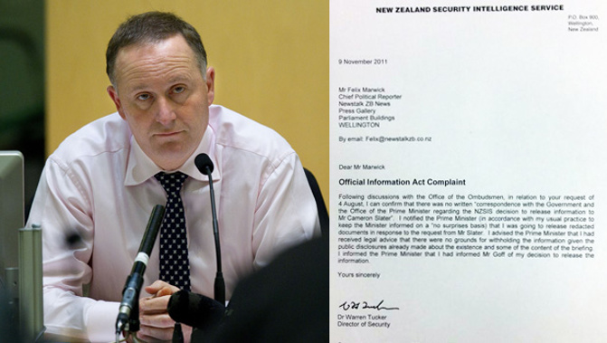 John Key and a letter sent by the SIS to Newstalk ZB on the subject (Getty Images and Felix Marwick)