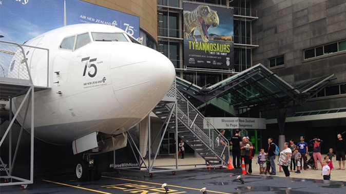 A Boeing 737 nose sits outside Te Papa as part of Air New Zealand's 75th anniversary exhibition (Twitter/FlyAirNZ)