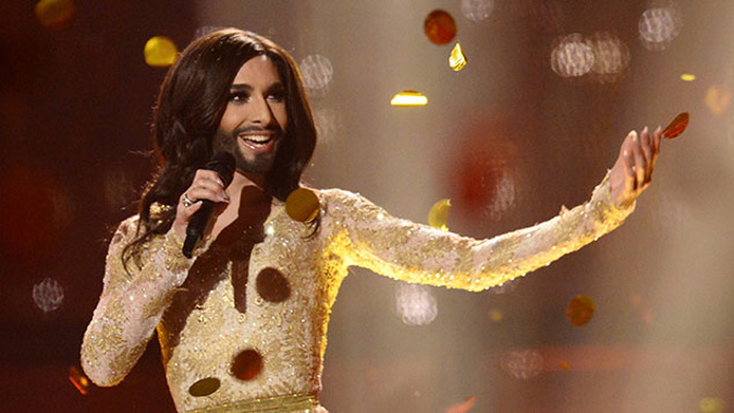 Conchita Wurst representing Austria performs the song 'Rise Like A Phoenix' after winning the Eurovision Song Contest 2014 Grand Final in Copenhagen (Getty Images)