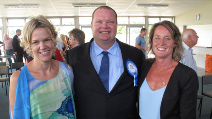 Northland's new National candidate Mark Osborne from Taipa moments after his selection, flanked by his wife Jodi (left) and electorate secretary Rose May (NZME.) 