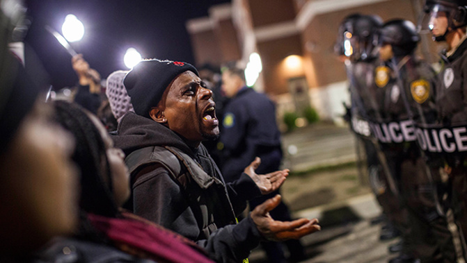 Protesters facing off with police in Ferguson (Getty Images) 
