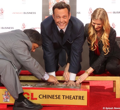 The Wedding crashers star Vince Vaughn has been honoured with his very own hand and footprint plaque at the TCL Chinese Theatre.
The funny guy actor attended the ceremony in Hollywood with his beautiful wife Kyla and their two children Vernon Lindsay and...
