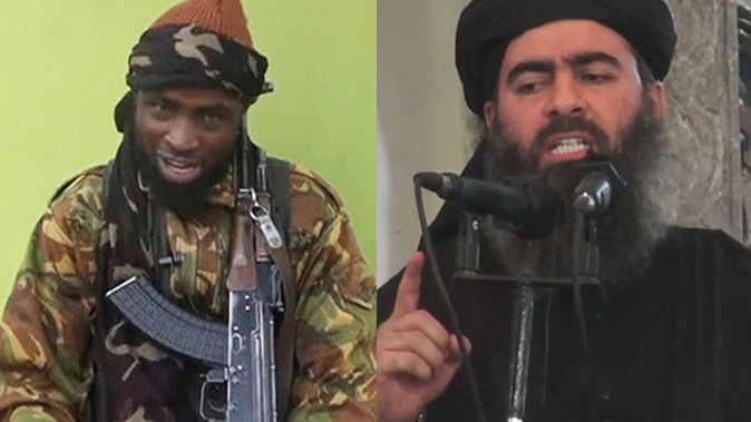 Boko Haram leader Abubakar Shekau (L) and the Islamic State's caliph Abu Bakr al-Baghdadi 