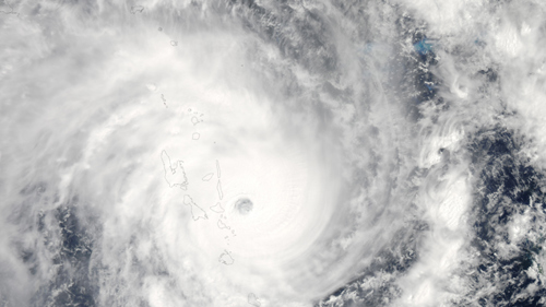 A NASA image of Cyclone Pam over Vanuatu.