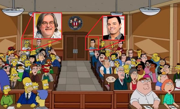 In The Simpsons/Family Guy crossover episode, both Groening and Family Guy creator Seth Macfarlane appear in the back