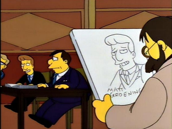 Here he is at the trial of Freddy Quimby, the mayor's nephew.