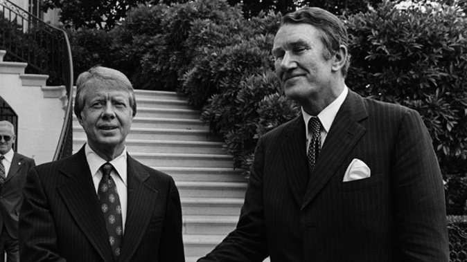 Malcolm Fraser with former USA President Jimmy Carter (Getty Images)