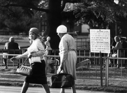 An example of apartheid at work in Johannesburg, where a sign outside a park restricts its use to 'European mothers with babies in arms' (Getty Images)