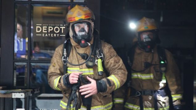 Firemen exiting Depot on Federal St (Daniel Hines, NZ Herald) 