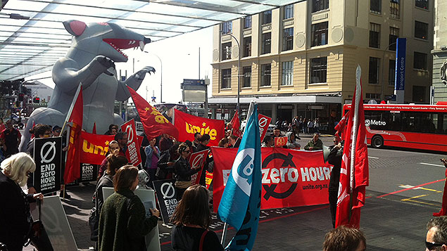 Workers protest in downtown Auckland (Supplied) 