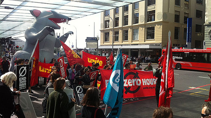 Workers protest in downtown Auckland (Supplied) 