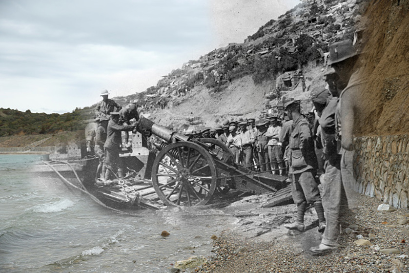 Troops landing at Anzac Cove during the Gallipoli campaign
