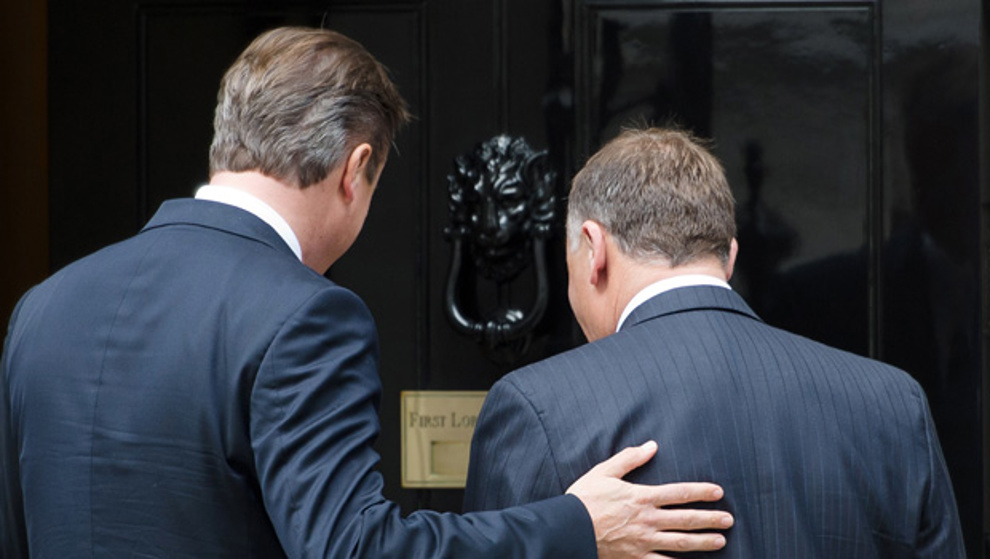 Key with Britain's David Cameron outside Downing St.