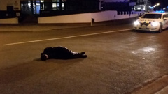 A drunk man who fell asleep on a Napier road (NZ Police)