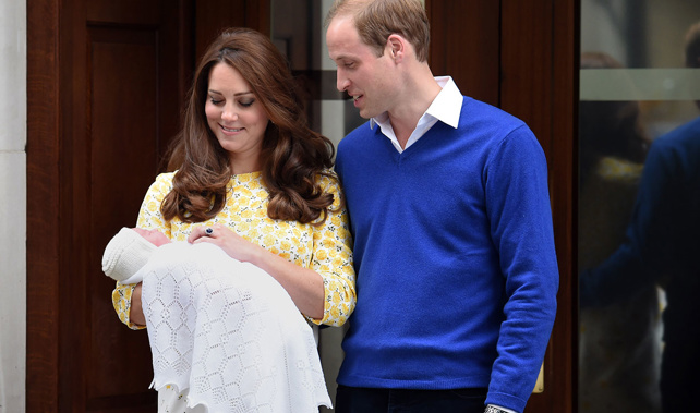 Prince William, Duke of Cambridge and Catherine, Duchess of Cambridge depart the Lindo Wing with their newborn baby daughter at St Mary's Hospital (Getty Images) 