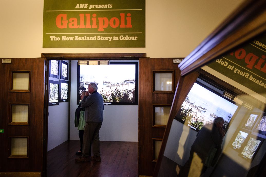 The first public visitors enter the exhibition. WELLINGTON, NEW ZEALAND - May 04: Opening of "Gallipoli: the New Zealand Story in Colour"  Great War Exhibition, Pukeahu National War Memorial, Buckle St, Wellington May 04, 2015 in Wellington, New Zealand. (Photo by Mark Tantrum/ mark tantrum.com)