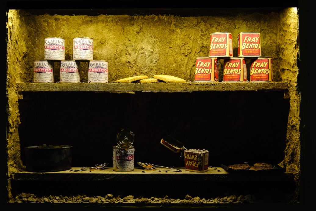 A detail from the show showing trench food being attached by flies. WELLINGTON, NEW ZEALAND - May 04: Opening of "Gallipoli: the New Zealand Story in Colour"  Great War Exhibition, Pukeahu National War Memorial, Buckle St, Wellington May 04, 2015 in Wellington, New Zealand. (Photo by Mark Tantrum/ mark tantrum.com)