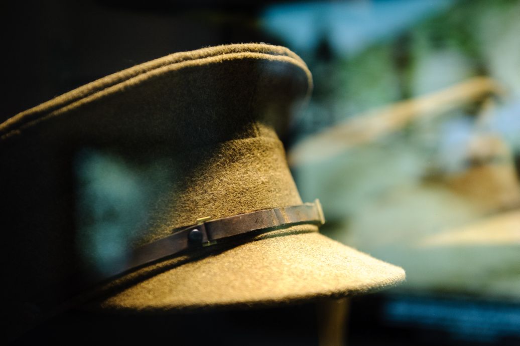 Detail of an ANZAC soldiers hat. WELLINGTON, NEW ZEALAND - May 04: Opening of "Gallipoli: the New Zealand Story in Colour"  Great War Exhibition, Pukeahu National War Memorial, Buckle St, Wellington May 04, 2015 in Wellington, New Zealand. (Photo by Mark Tantrum/ mark tantrum.com)