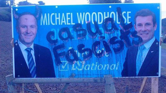 A billboard defaced by trolls during the general election (via Facebook)