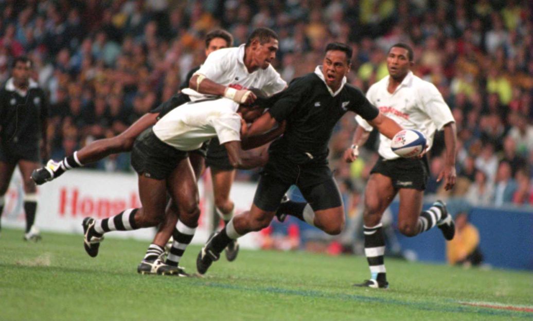 Lomu debuted in 1994 as an 18-year-old and can be seen here swiping past Tonga in the 1995 Hong Kong Sevens