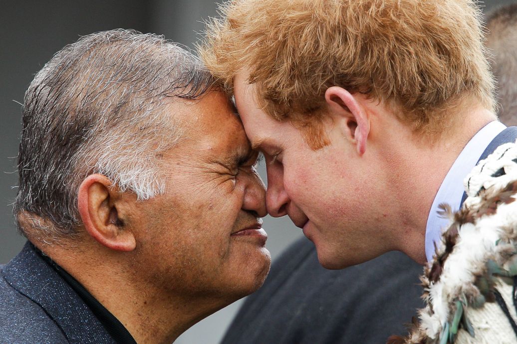 Prince Harry receives a hongi during a visit to Putiki Marae / Photo: Getty Images