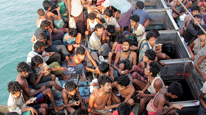 Rohingya boat people off the coast of Malaysia (Getty Images)