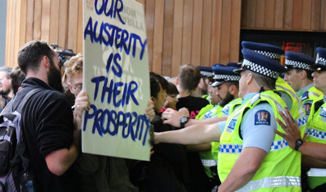 Protestors at SkyCity (Newstalk ZB)