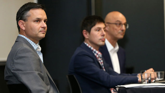 James Shaw (left), Gareth Hughes (centre) and Kevin Hague (NZME.)