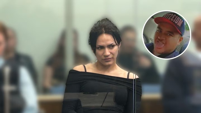 Jade Arohanui Oldridge, 29, at her sentencing in the High Court at Wellington in relation to the death of her partner Dean Kahukiwa (inset) in September 2023. Photo / Catherine Hutton