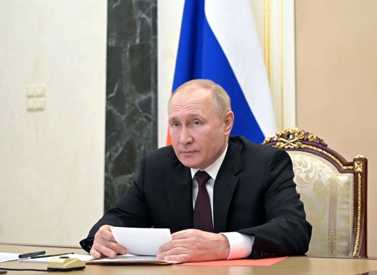 Russia is planning a false flag operation against Ukraine using a 'graphic' video, US alleges. Pictured is Russian President Vladimir Putin during a Security Council meeting on January 21 in Moscow. (Photo / Getty Images)