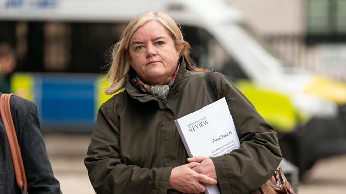 Baroness Louise Casey arrives at the Queen Elizabeth II Conference Centre, London, to attend the press briefing of the review into the standards of behaviour and internal culture of the Metropolitan Police Service. Photo / AP