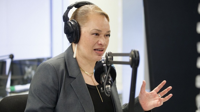 Tory Whanau speaking to Newstalk ZB’s Wellington Mornings host Nick Mills. Photo / Mark Mitchell