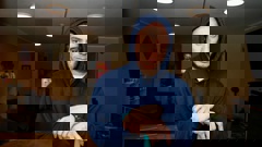 Te Aho Witehira cleaning his sister’s house in Otahuhu following a violent home invasion this morning. New Zealand Herald photograph by Alex Burton