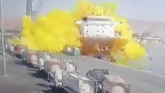 This photo taken from CCTV video broadcasted by Al-Mamlaka TV shows a chlorine gas explosion after it fell off a crane in the port of Aqaba, Jordan. Photo / AP