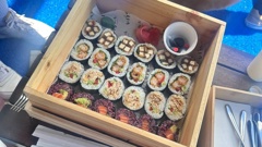 The 24-piece box of sushi cost $95 in a corporate box at the ASB Classic.