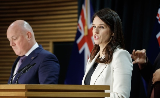 Prime Minister Christopher Luxon and Cabinet Minister Erica Stanford during the press conference before the tabling of the Royal Commission of Inquiry into Abuse in Care. Photo / Mark Mitchell