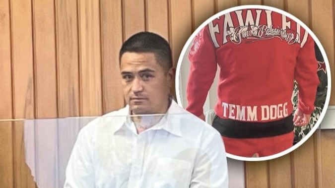 Tihema Nuttall, aka Temm Dogg, sentenced in the Rotorua District Court. Inset: A photo from his Facebook page. Main photo / Kelly Makiha