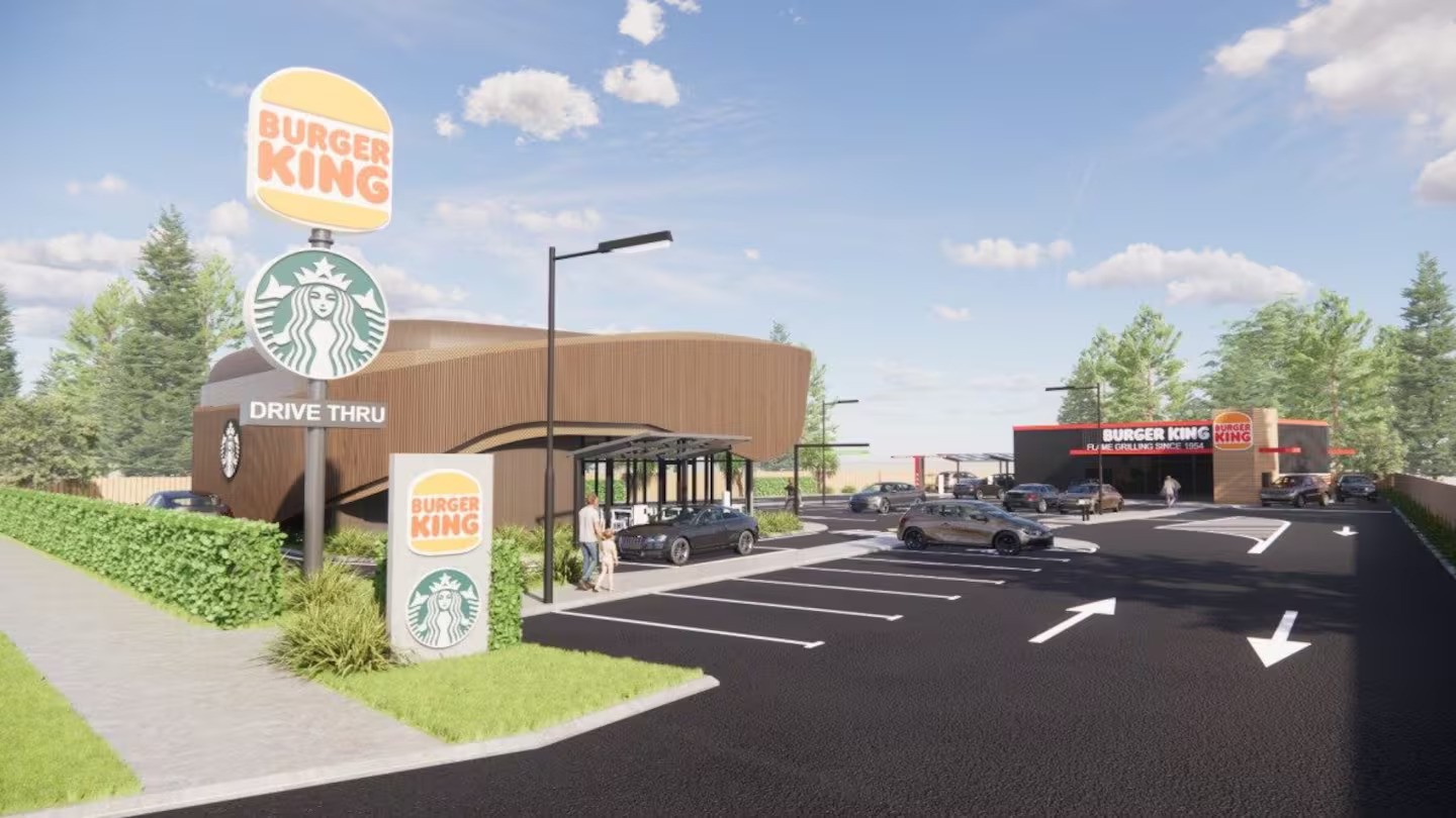 An artist rendering of what the proposed Tīrau Starbucks and Burger King development could look like.