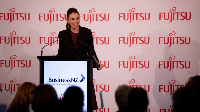 Prime Minister Jacinda Ardern during a pre-Budget lunch hosted by Business NZ, held at Eden Park. 13 May 2021 New Zealand Herald. (Photo / Dean Purcell)