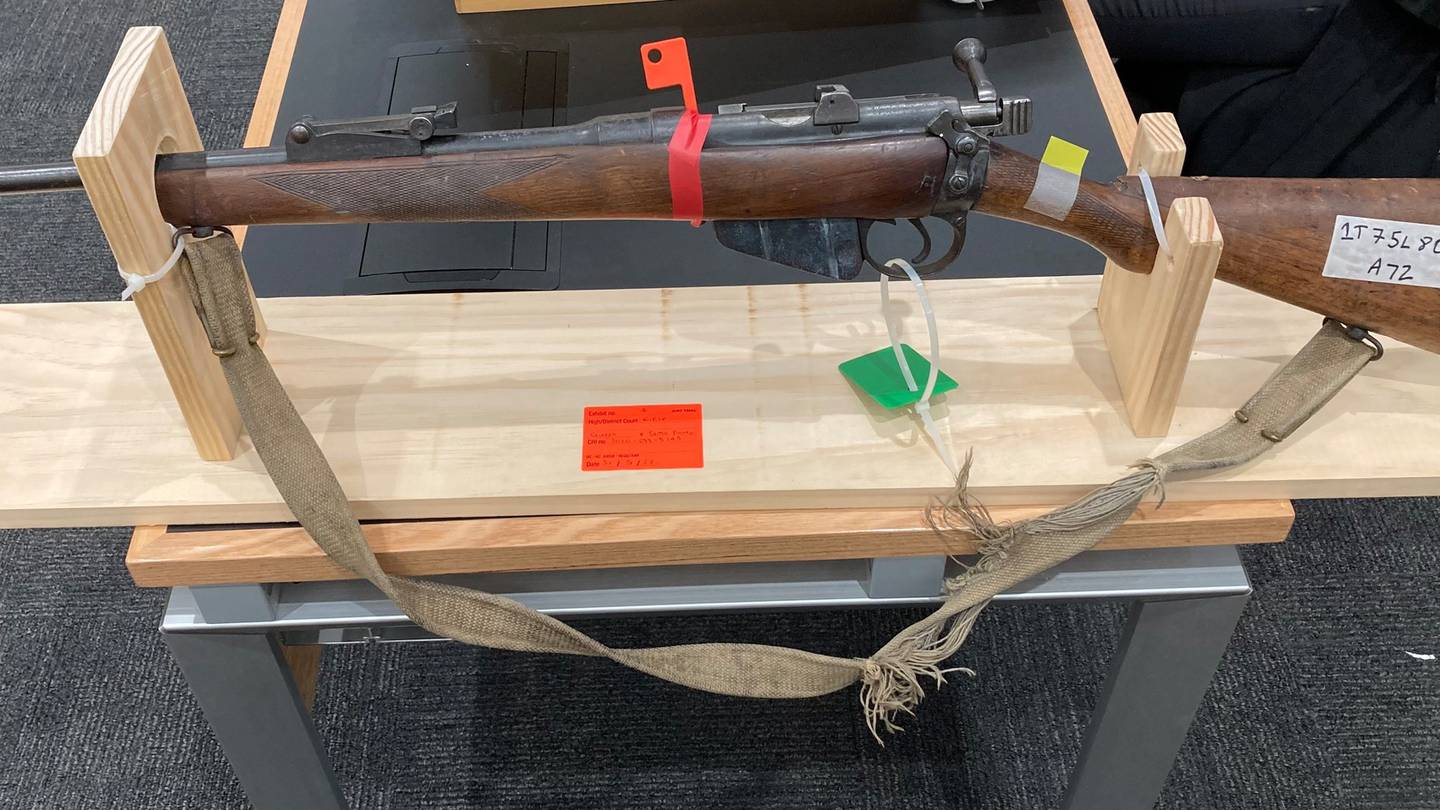 The 1916 Enfield 303 Rifle used by a fleeing driver to fire directly at a police officer in a patrol car behind. Photo / Sarah Curtis