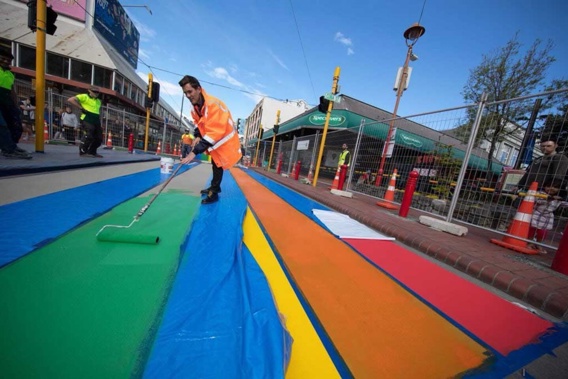 The rainbow crossing was a key project for former mayor Justin Lester. Photo / @justin_lester