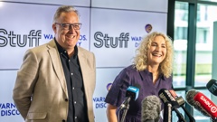 Glen Kyne and Sinead Boucher at the Stuff-Warner Bros Discovery press conference. Photo / Michael Craig