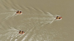 An aerial view of surf lifesaving SAR teams searching the Ngaruroro River. Photo / George Heard