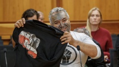 Black Power member Eugene Ryder during his submission to the justice select committee. Photo / Mark Mitchell