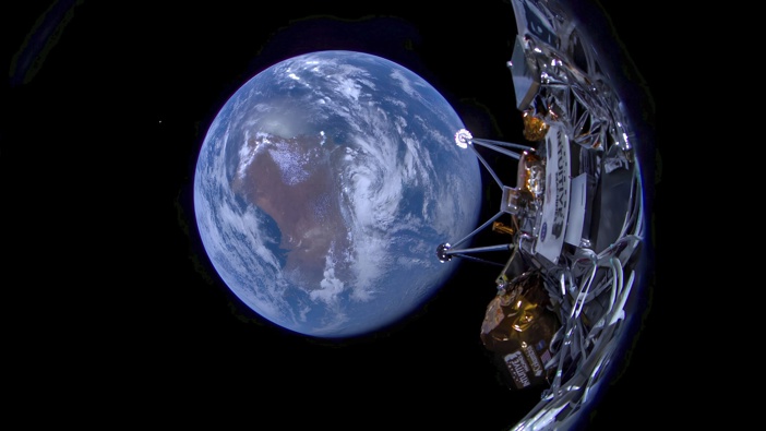 This image provided by Intuitive Machines shows its Odysseus lunar lander with the Earth in the background on Feb. 16, 2024. Photo / Intuitive Machines via AP